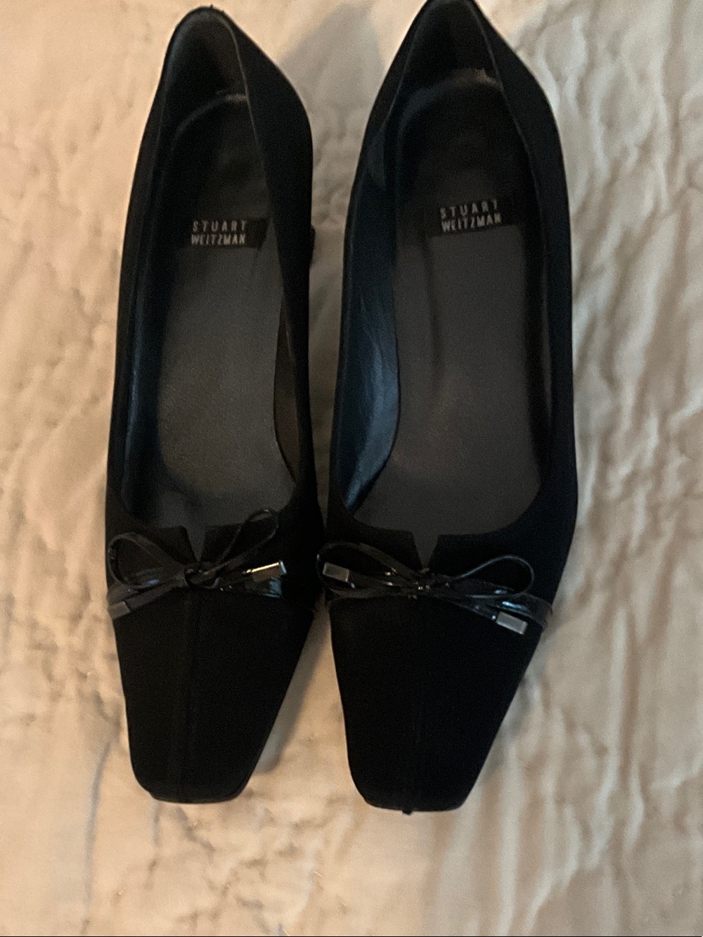 Stuart Weitzman Black Pointed Toe Bow Flats